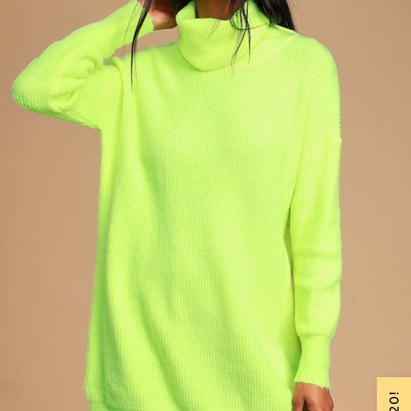 Snuggly Occasion Neon Yellow Turtleneck Midi Sweat - Picture 2 of 5